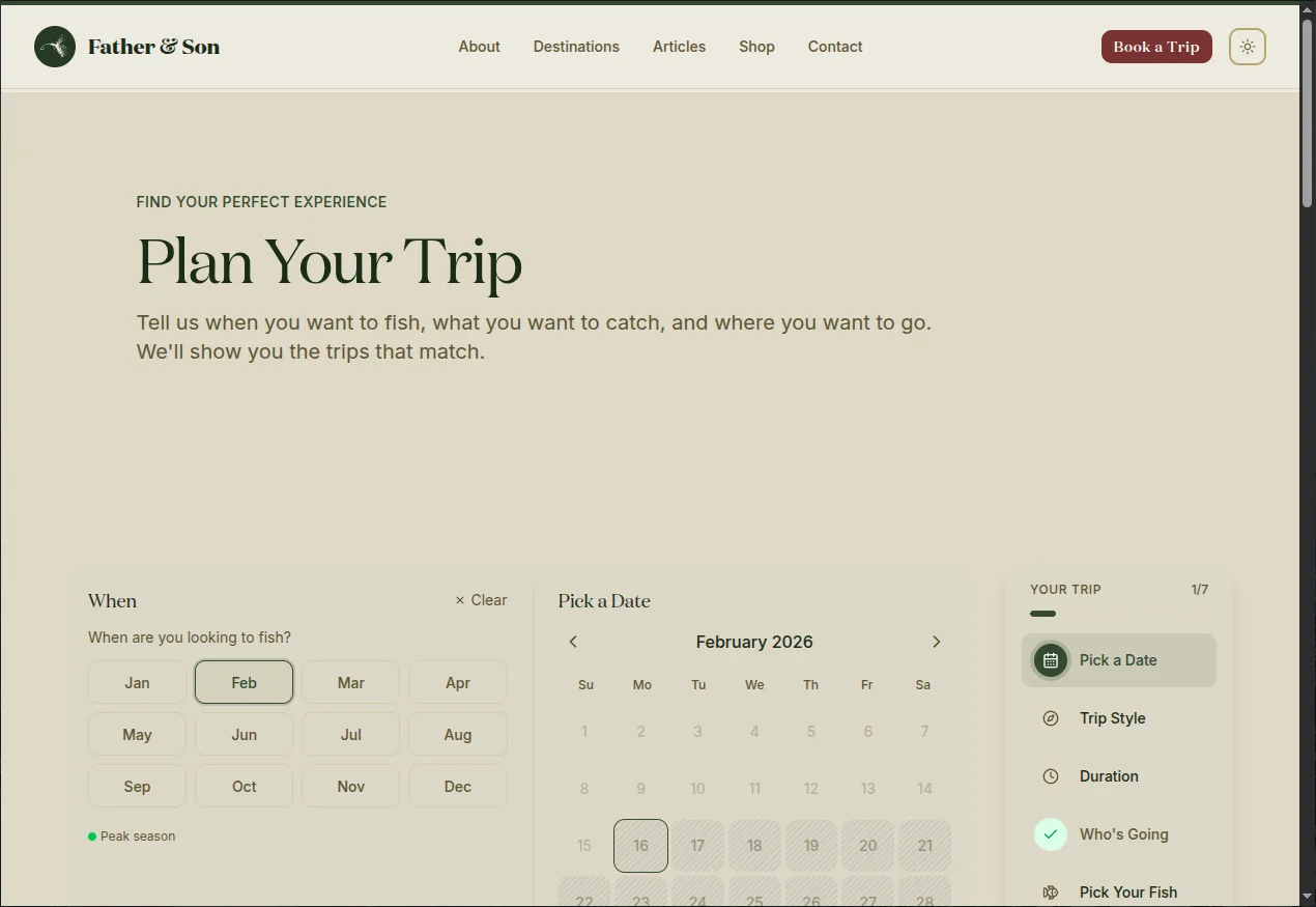 Booking flow with clear trip options