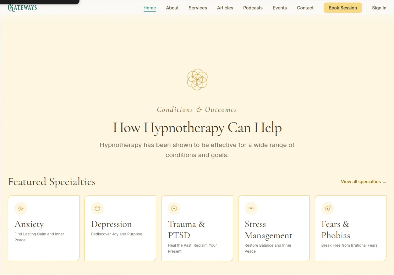 Organized conditions and specialties with clear navigation
